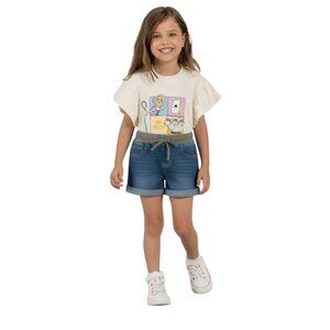 (F-178)Girls SO Denim Shorts Size 8 Blue Stretch Jean Shorts Elastic‎ Waist